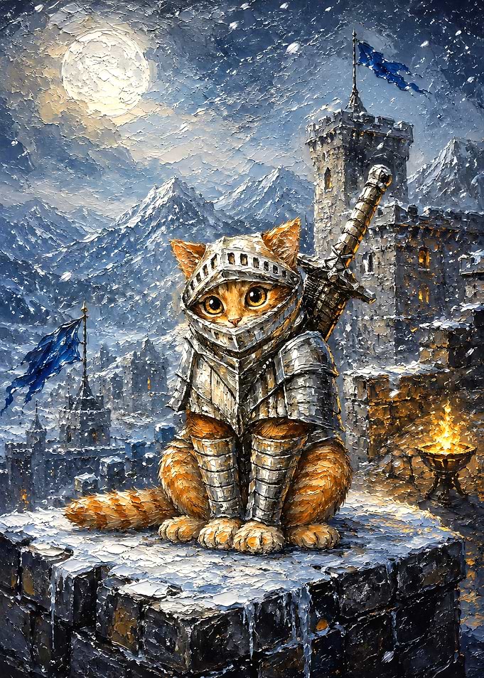 Orange Tabby Cat Knight in Winter