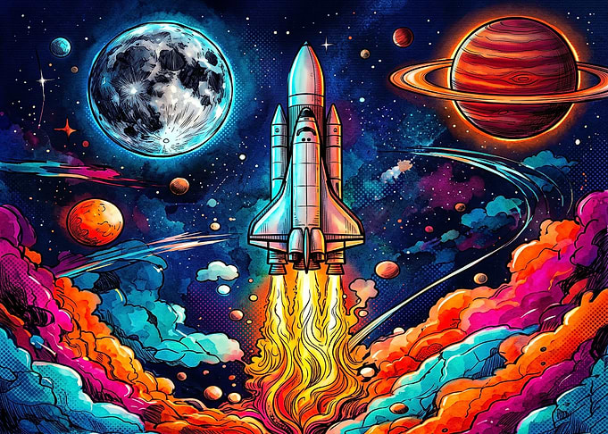 Vibrant Space Shuttle Launch Illustration