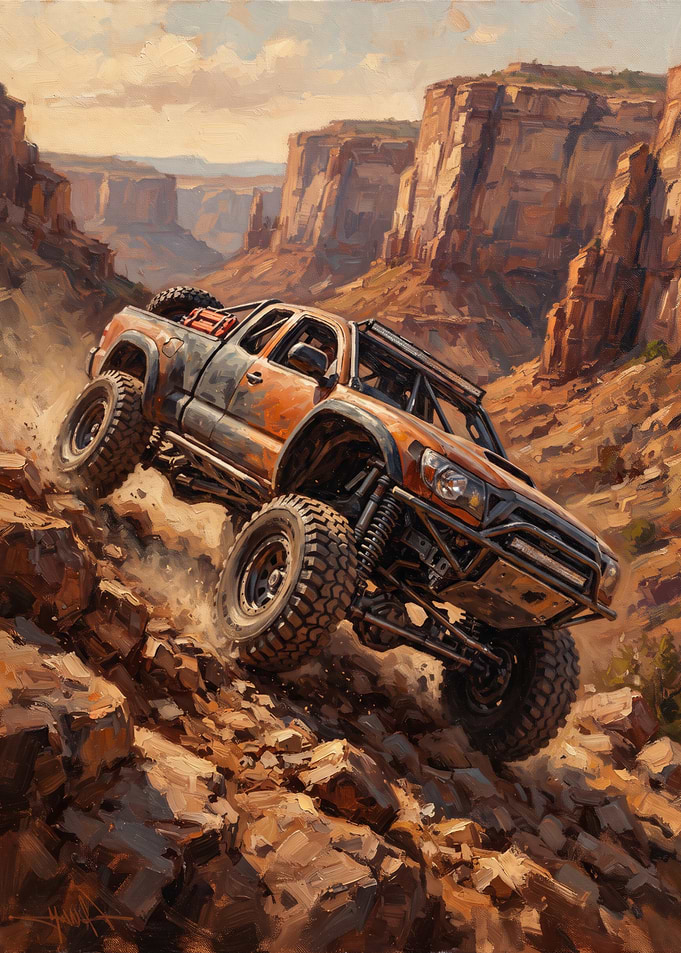 Off-Road Truck Climbing Rocky Canyon