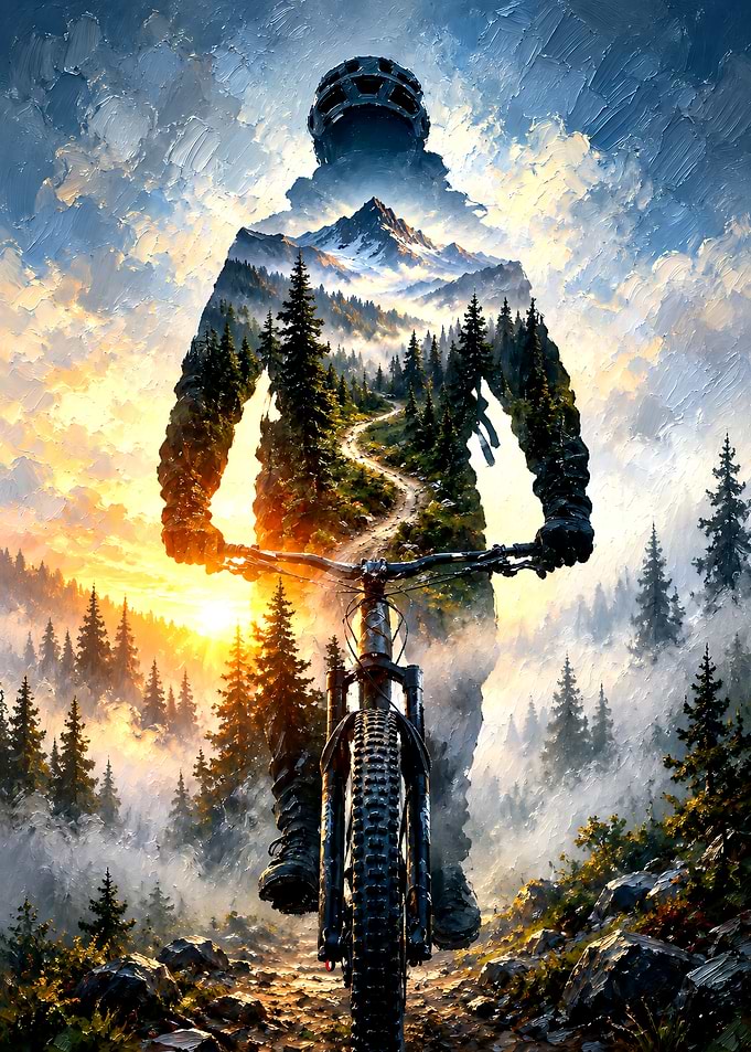 Double Exposure Mountain Biker Landscape