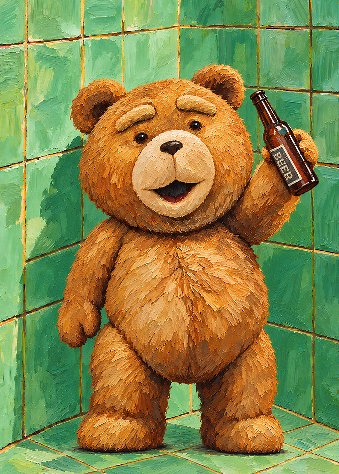 Ted Bear Holding a Beer Bottle