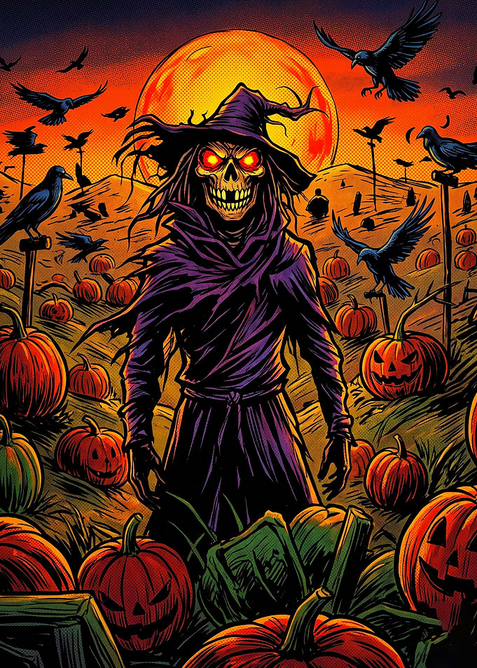 Spooky Scarecrow in Pumpkin Patch
