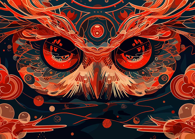 Abstract Red and Dark Owl Illustration