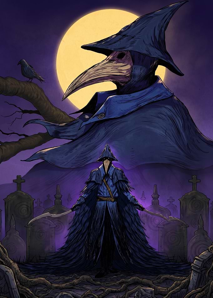 Plague Doctor in a Dark Graveyard