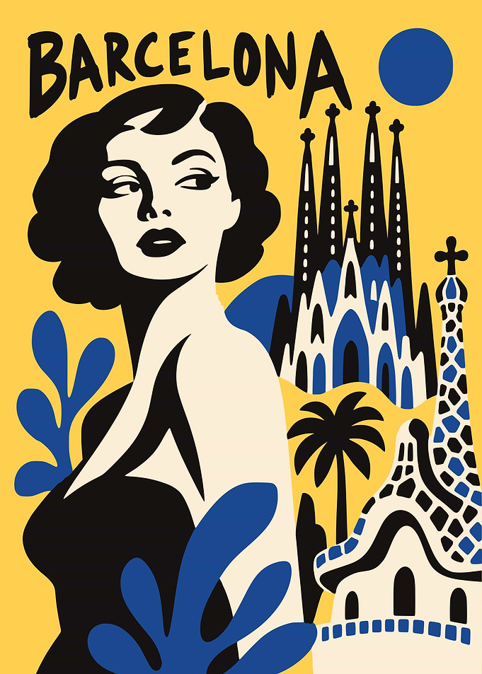 Vintage Style Barcelona Travel Poster