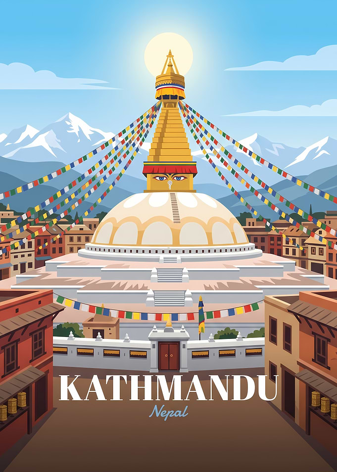 Boudhanath Stupa Kathmandu Travel Poster