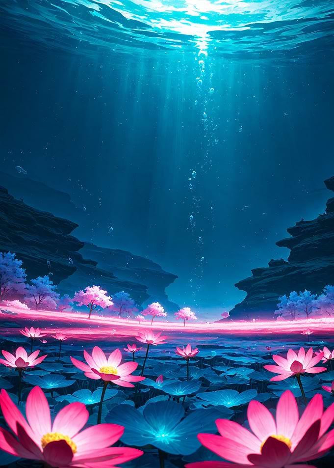 Ethereal Underwater Lotus Garden Landscape
