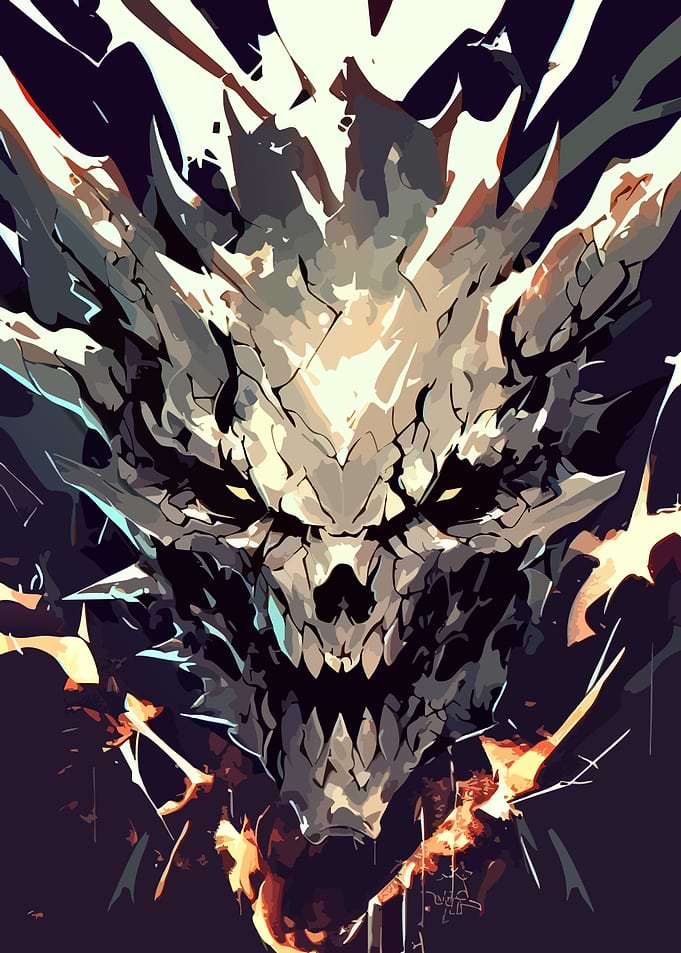 Cracked Stone Demon Skull Portrait