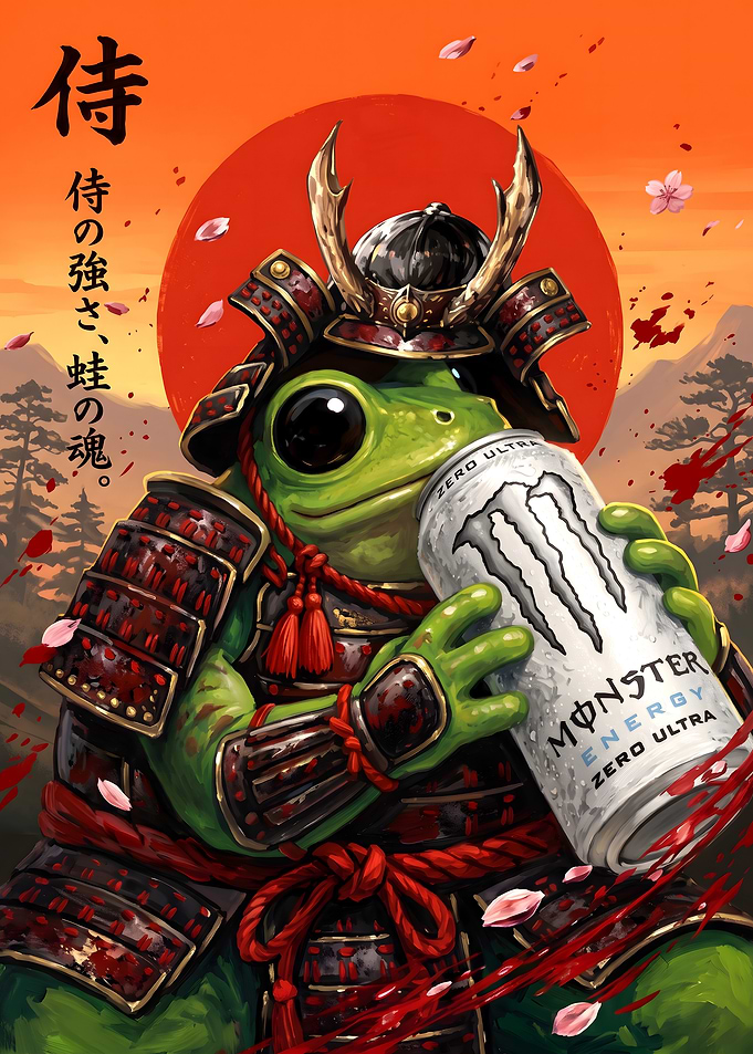 Samurai Frog Drinking Monster Energy