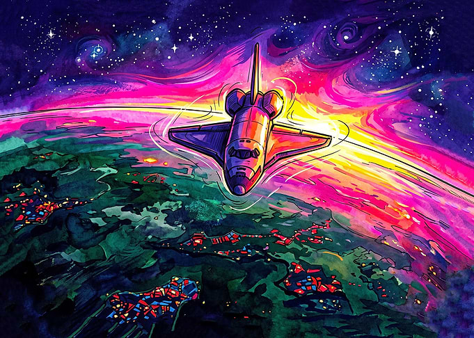 Space Shuttle Orbiting Earth Art