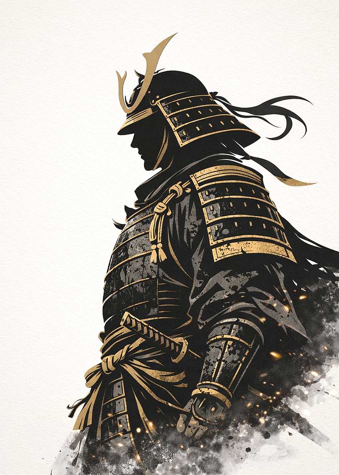 Elegant Samurai Warrior Silhouette Illustration
