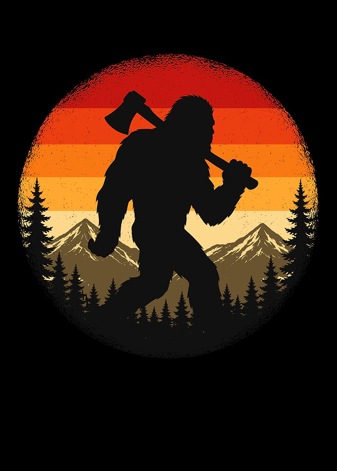 Retro Bigfoot Carrying Axe Silhouette