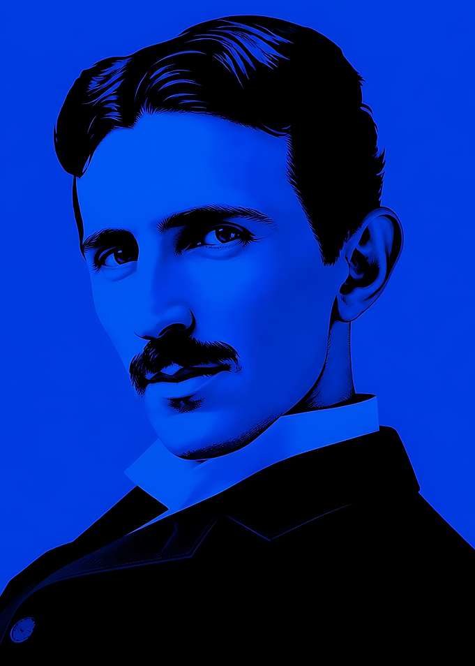 Nikola Tesla Blue Portrait