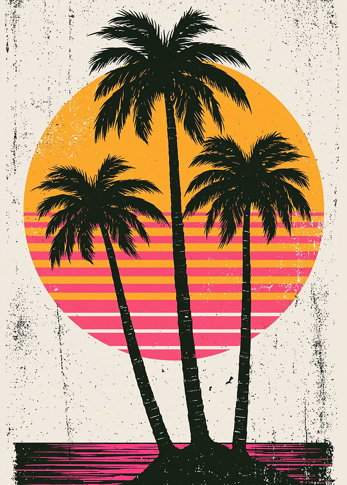 Retro Synthwave Palm Tree Sunset