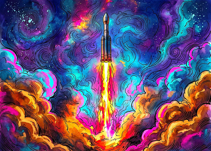 Vibrant Rocket Launch Into Space
