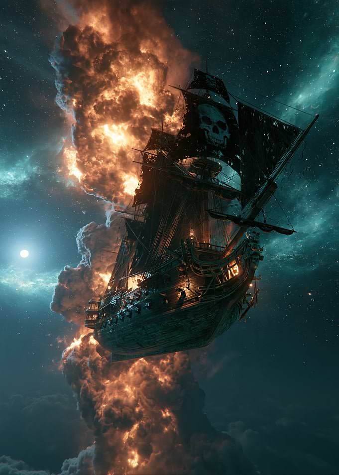 Pirate Ship Sailing Through Space