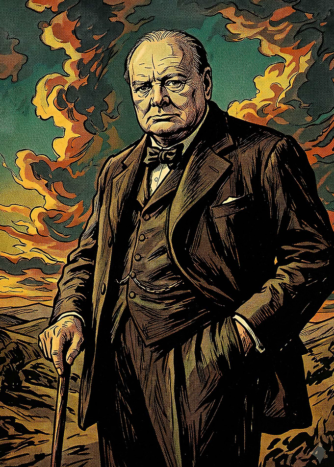 Winston Churchill Comic Style Portrait