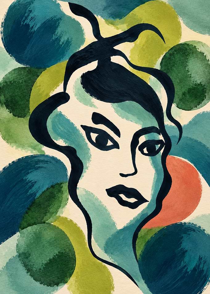 Abstract Watercolor Portrait of a Woman