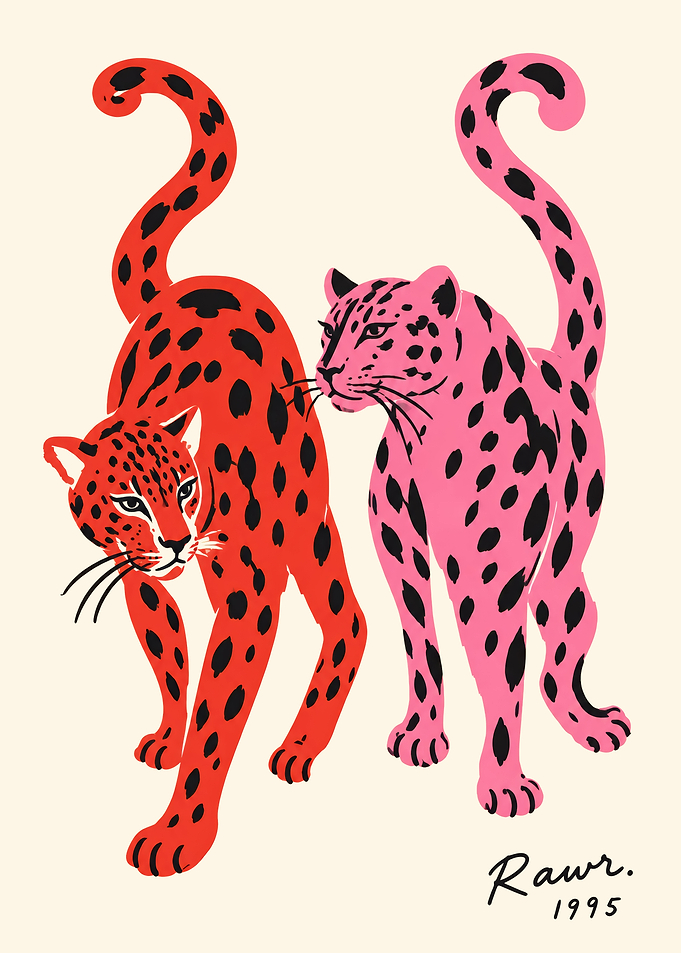 Red and Pink Leopard Illustration