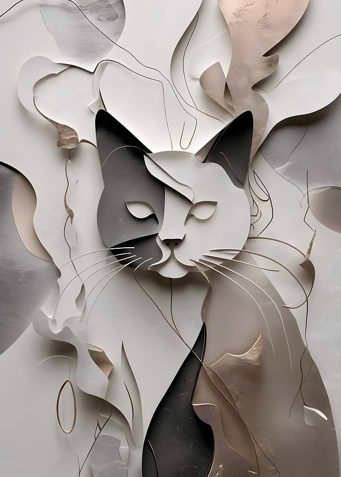 Abstract Paper Cutout Cat Portrait