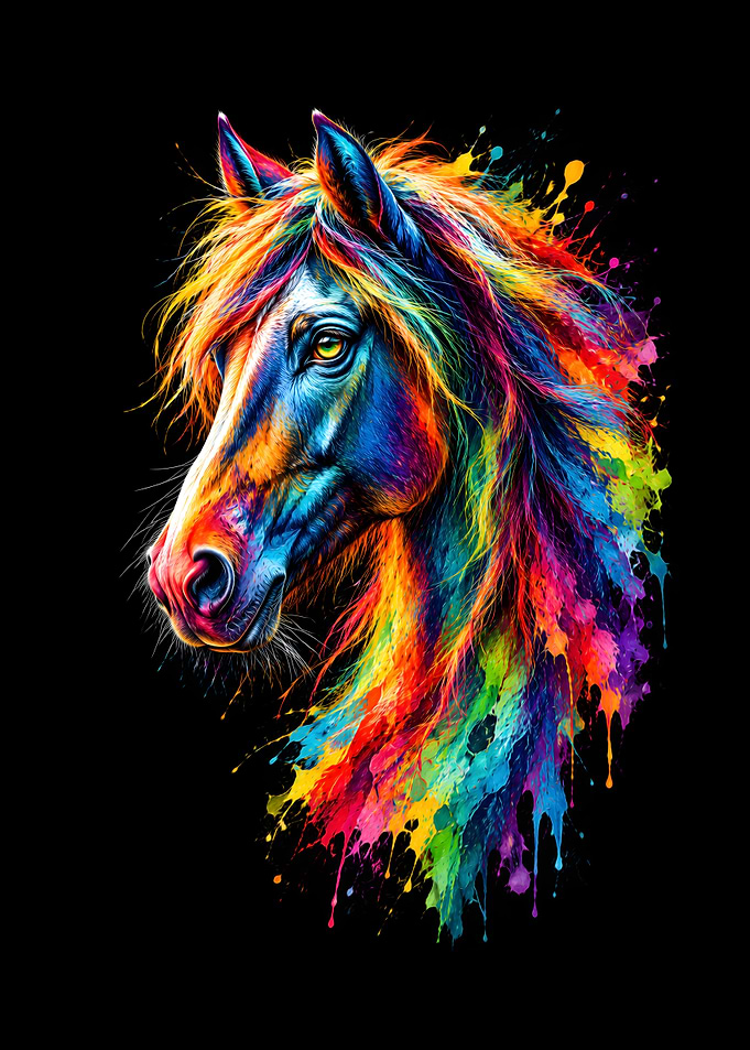 Colorful Rainbow Splatter Horse Portrait