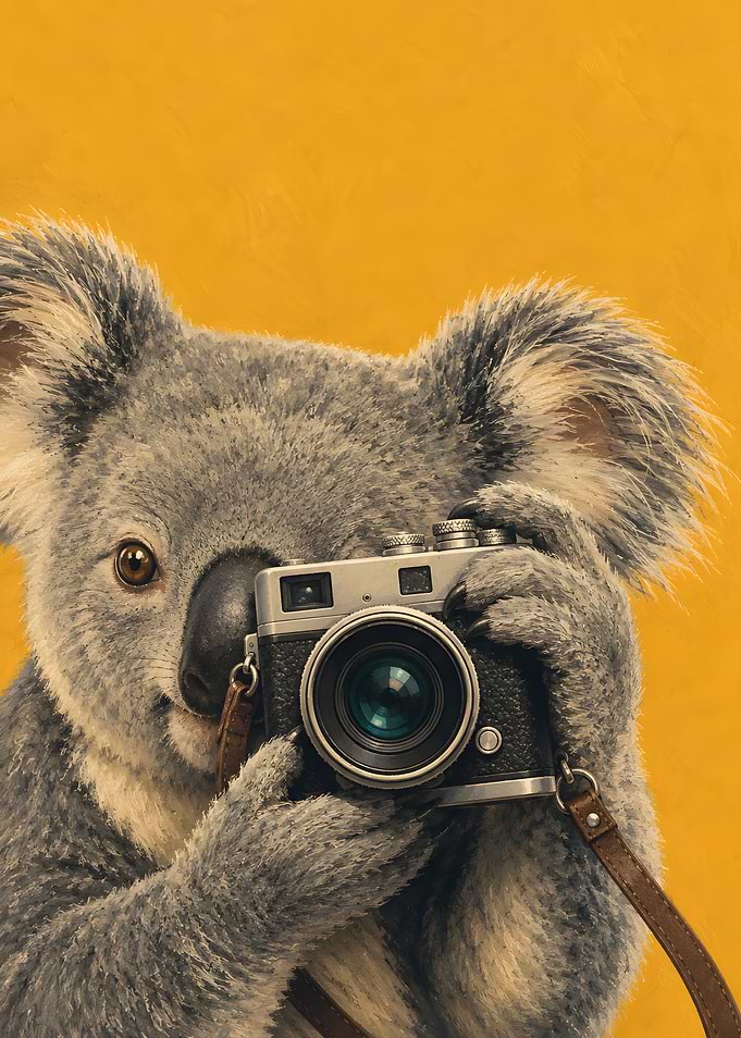 Koala Photographer with Vintage Camera