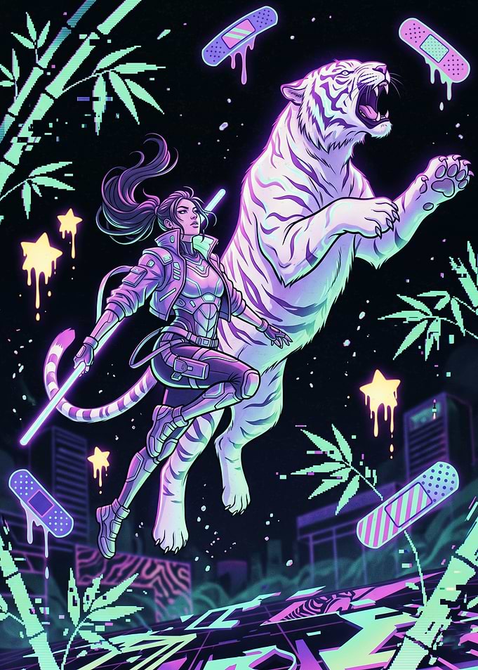 Cyberpunk Tiger Warrior Digital Art