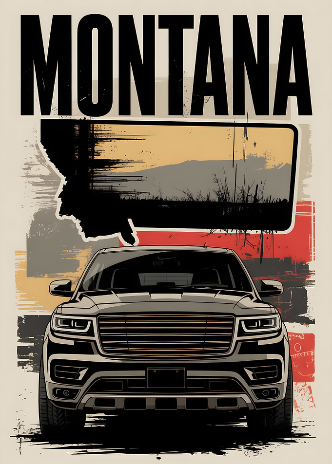 Montana State Truck Travel Poster