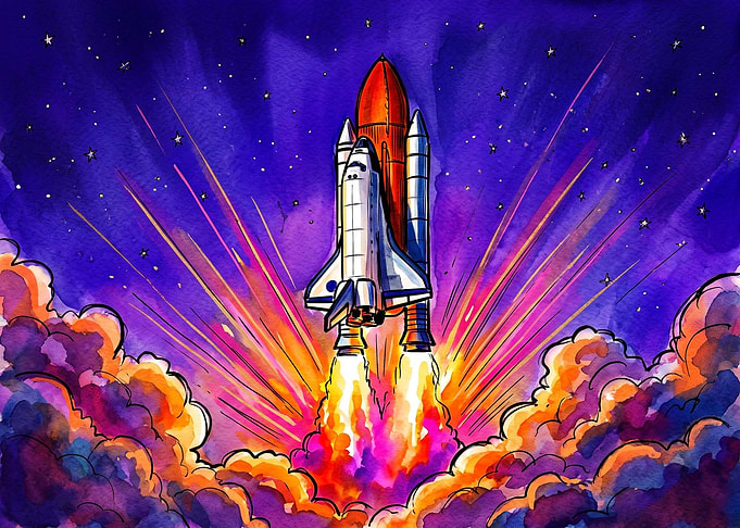 Space Shuttle Launch Watercolor Illustration