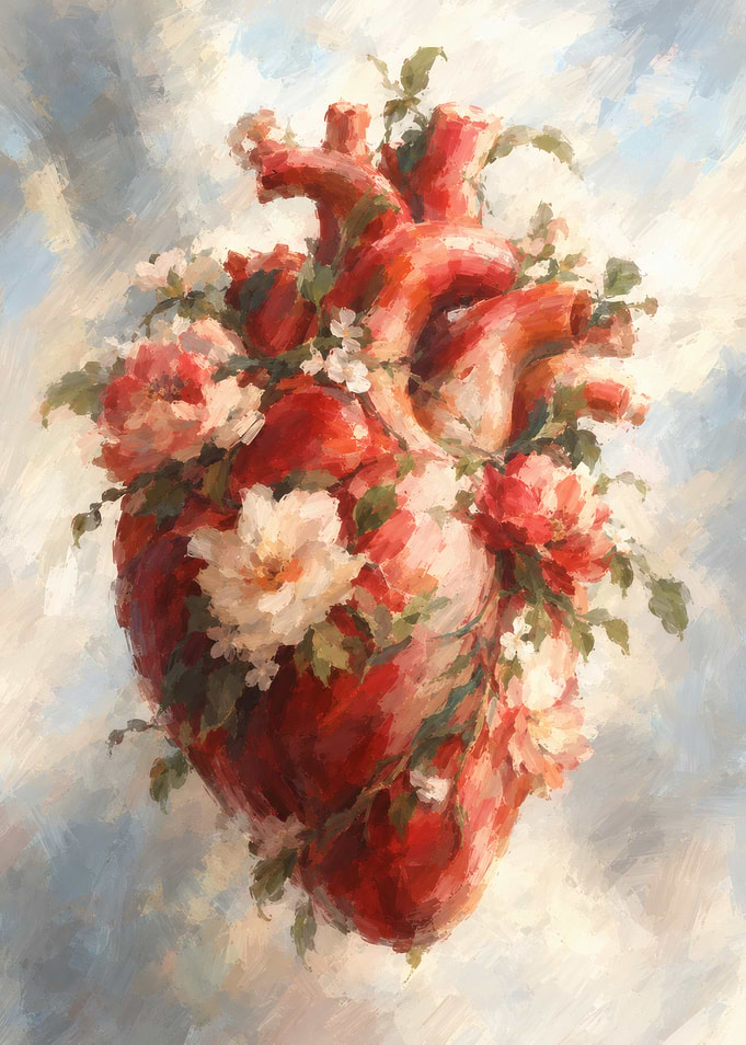 Anatomical Heart with Floral Accents