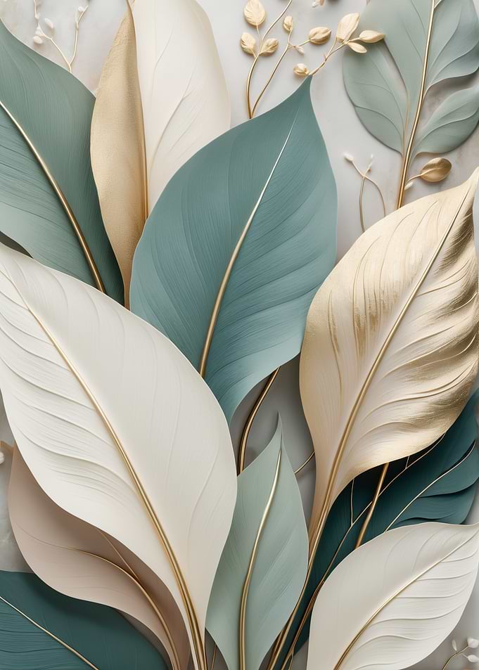 Elegant Gold and Sage Leaf Art