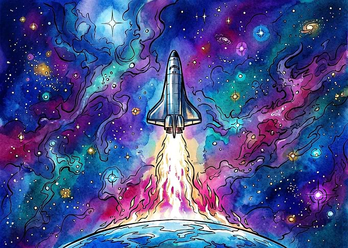 Watercolor Space Shuttle Launch