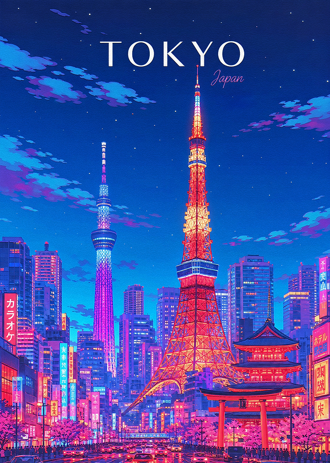 Tokyo Nightscape with Iconic Towers