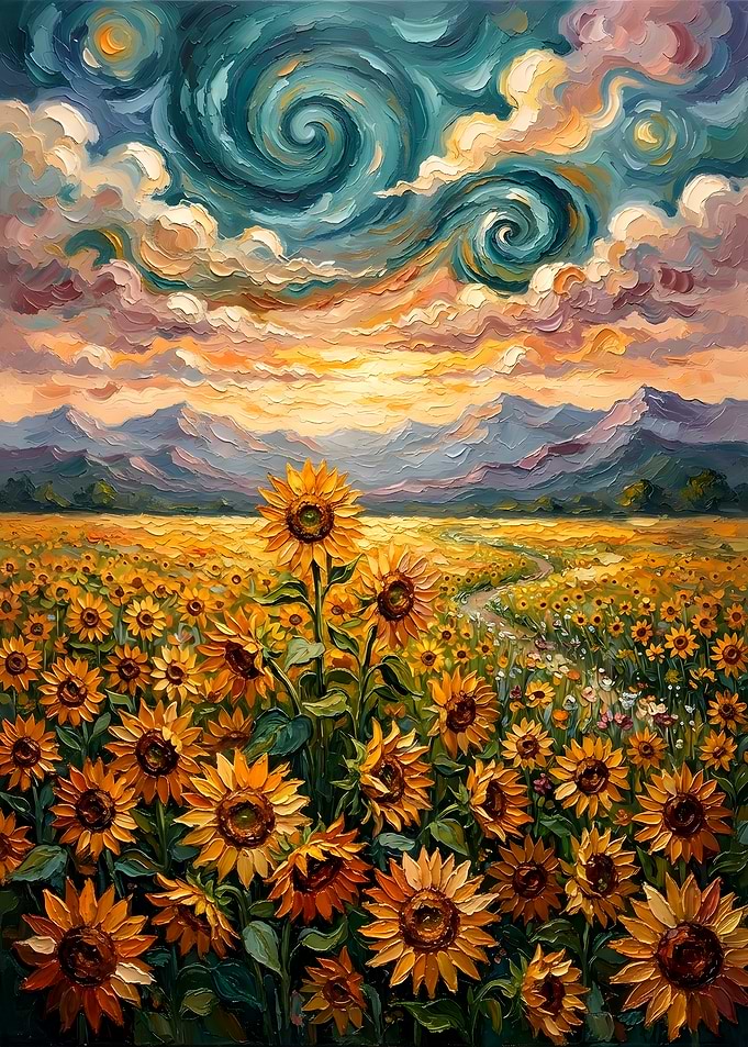 Van Gogh Style Sunflower Field Painting
