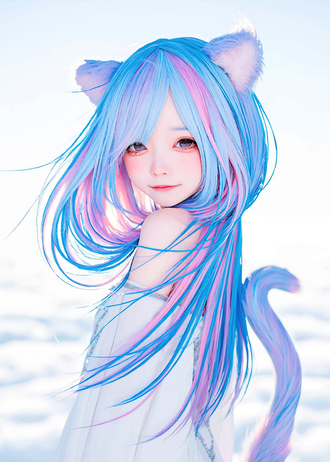 Anime Girl with Pastel Cat Ears