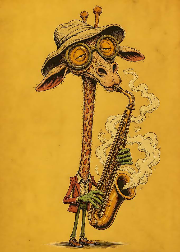 Cool Giraffe Playing Jazz Saxophone