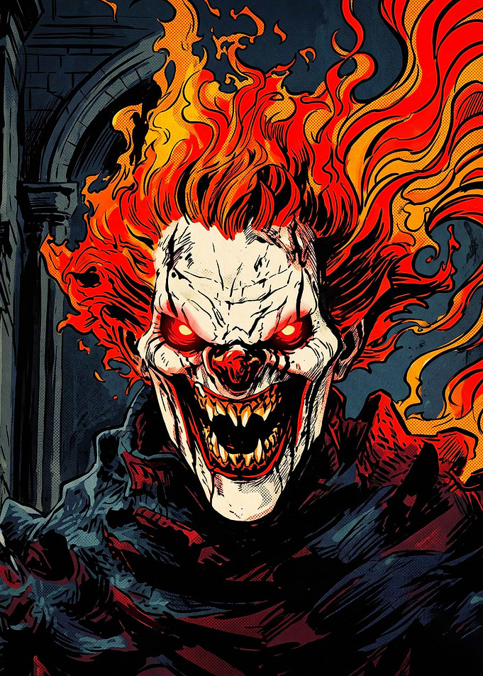 Fiery Demonic Clown Portrait