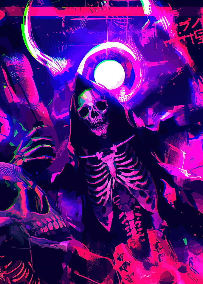 Neon Grim Reaper Digital Art