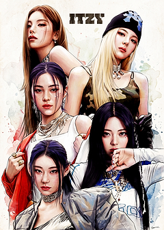 ITZY K-Pop Group Watercolor Portrait