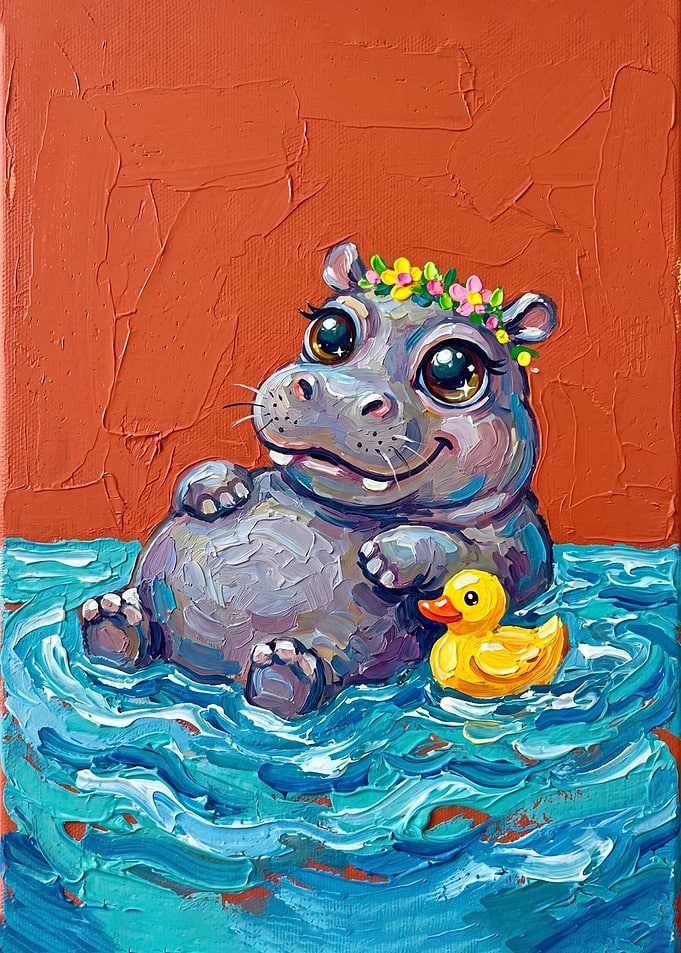 Cute Hippo with Rubber Duck Painting