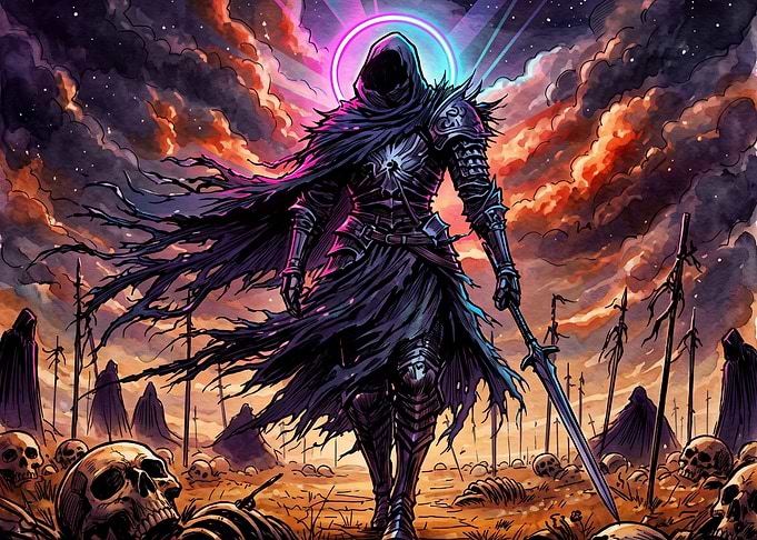 Dark Fantasy Knight on Battlefield