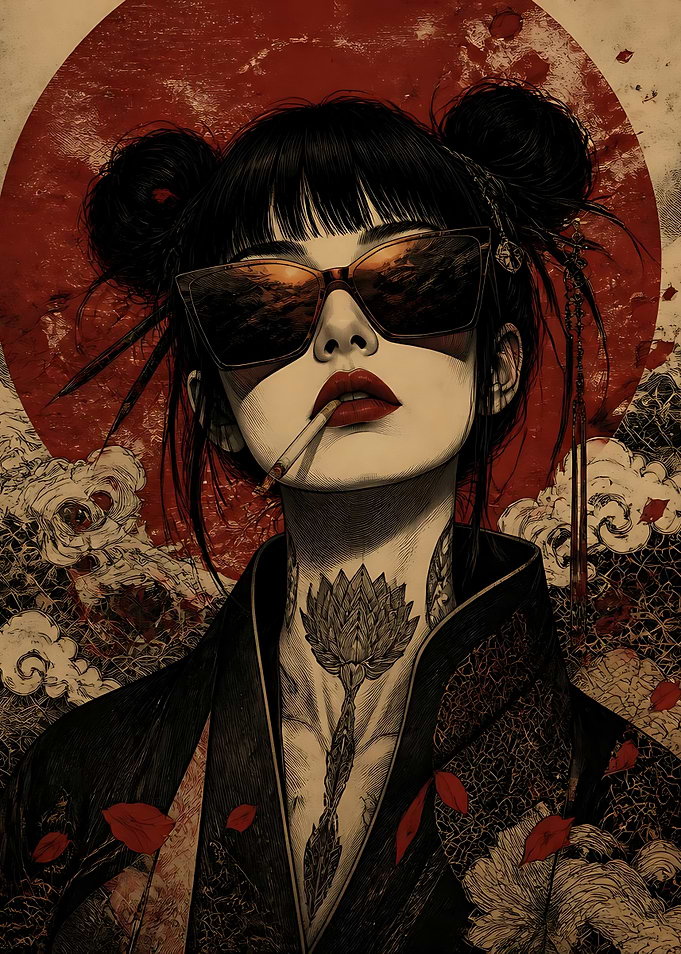 Stylish Woman with Lotus Tattoo Portrait