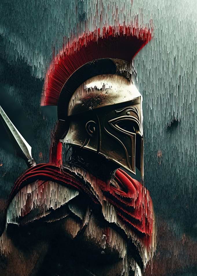 Glitch Art Spartan Warrior Portrait