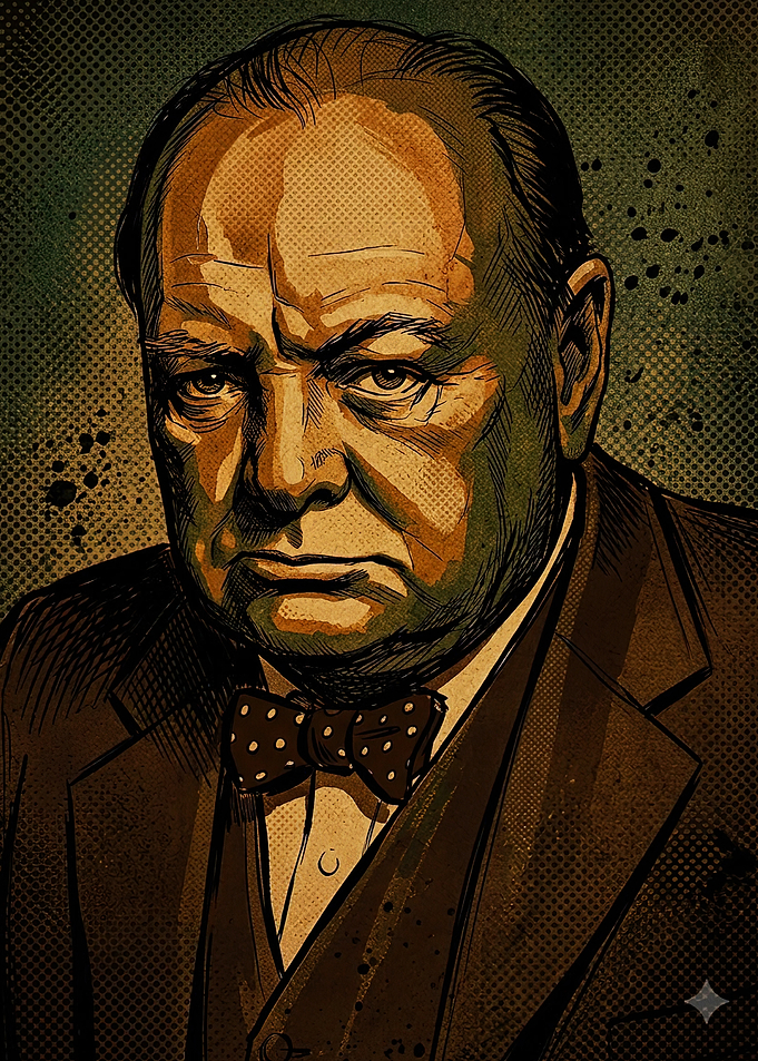 Winston Churchill Vintage Portrait Illustration