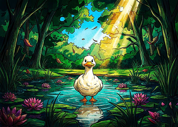 Cute Duck in a Magical Pond