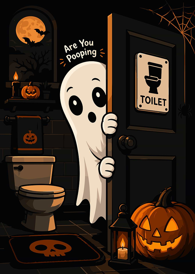 Funny Halloween Ghost Bathroom Poster