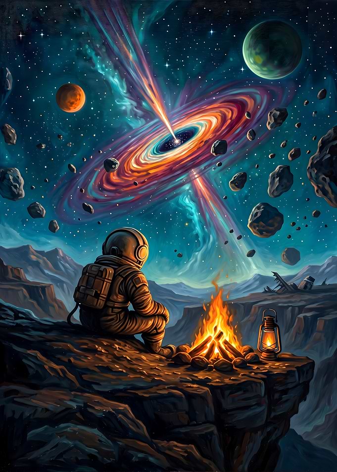 Astronaut Camping Under a Black Hole
