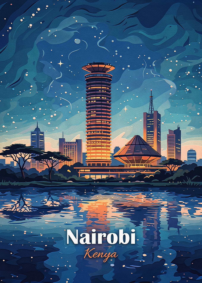 Nairobi Kenya Skyline Night Poster