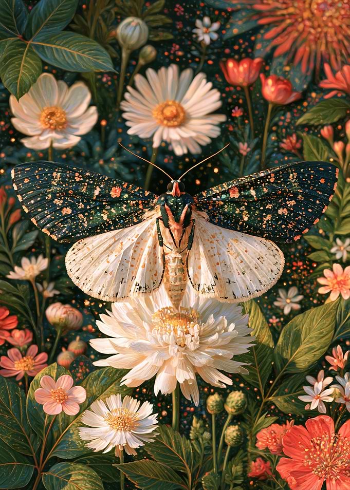 Moth Resting on White Flower