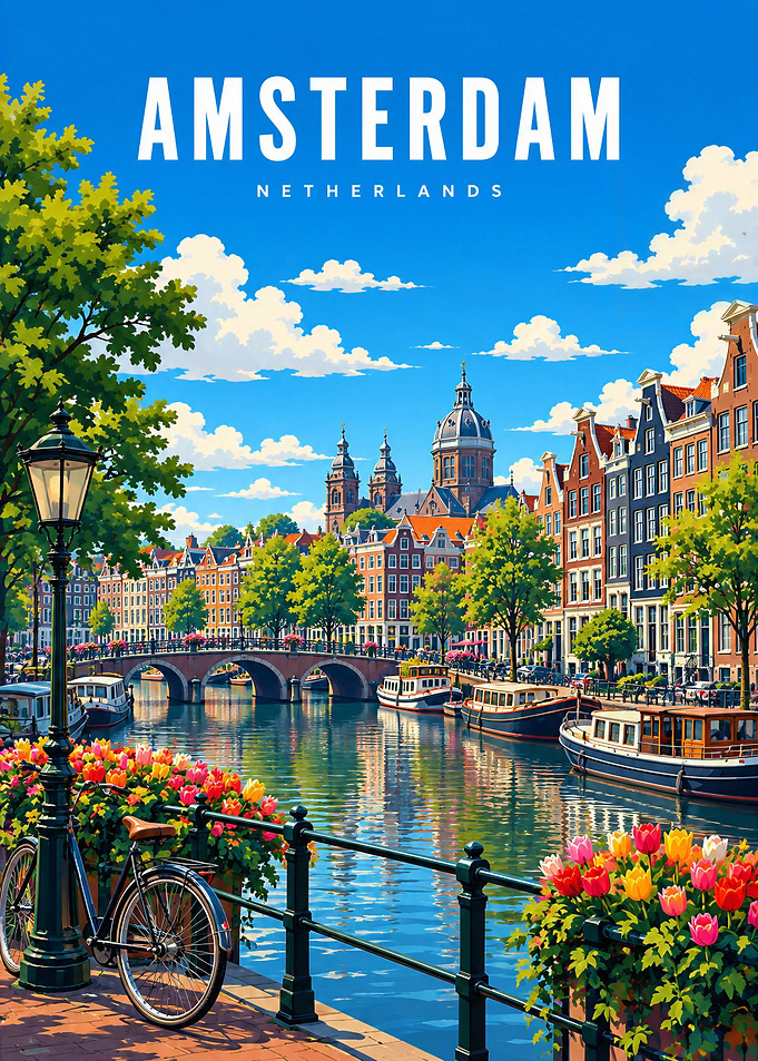 Amsterdam Canal Travel Poster